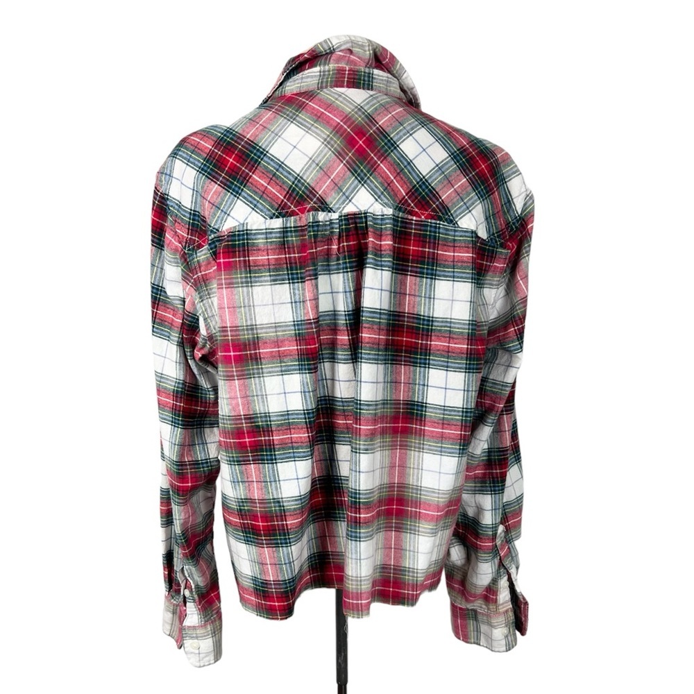 Upcycled cropped flannel shirt Womens XL lightly bleached SO soft - Picture 3 of 6